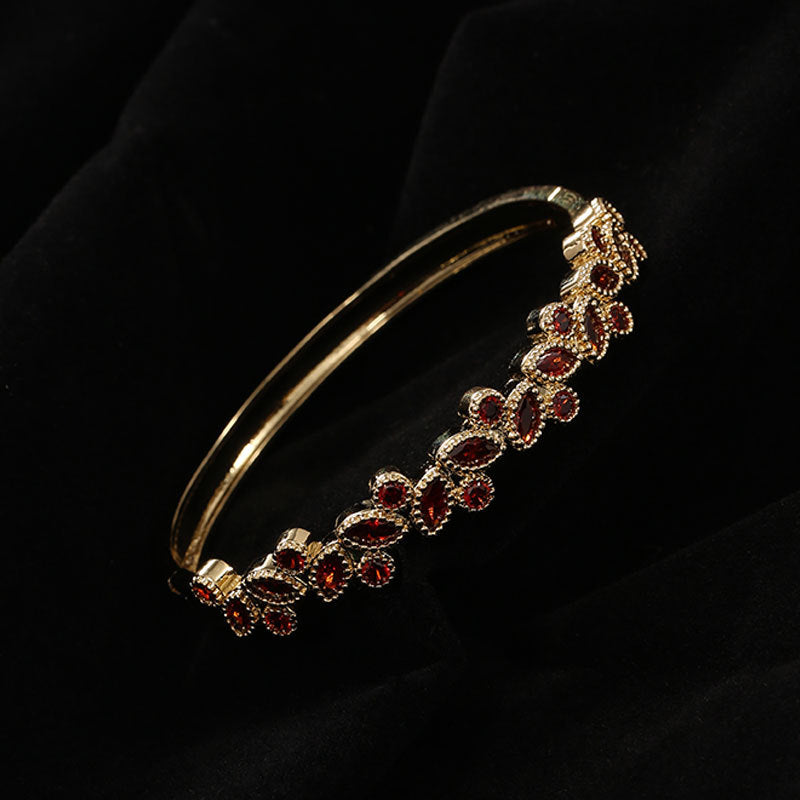Bracelet en cuivre et Zircon incrusté de Micro feuilles rouges pour femmes