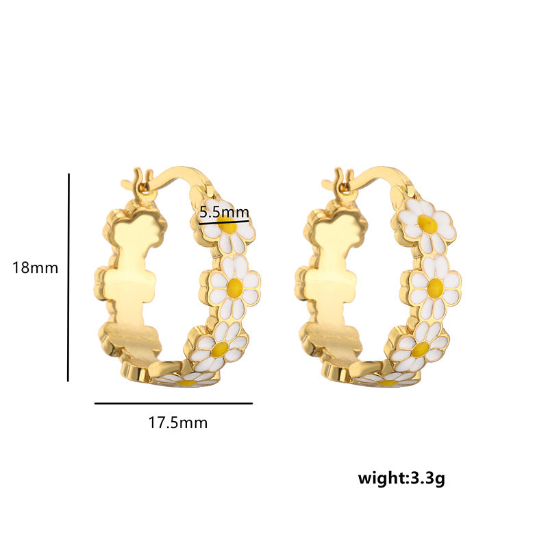Collier de boucles d'oreilles en forme de goutte d'huile, petit chrysanthème