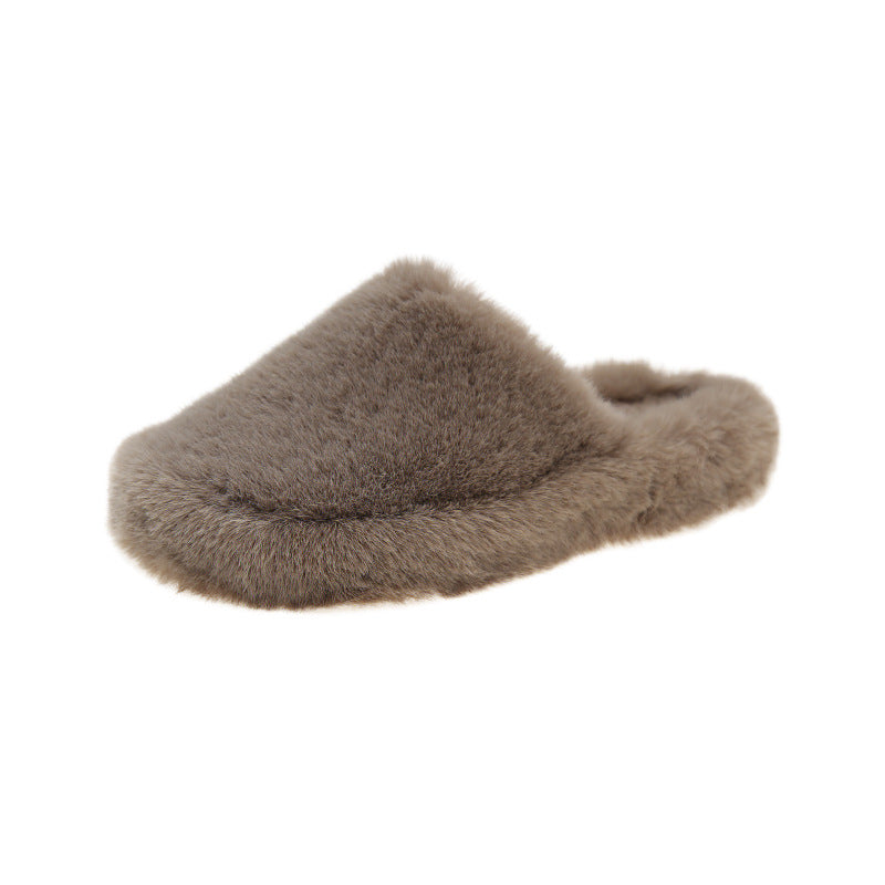 Pantoufles à bout fermé vêtements d'extérieur pour femmes, peluche à fond plat de grande taille