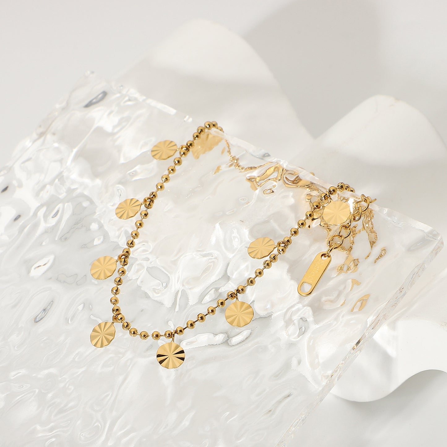 Stainless Steel Beaded Petal Shaped Pendant Anklet