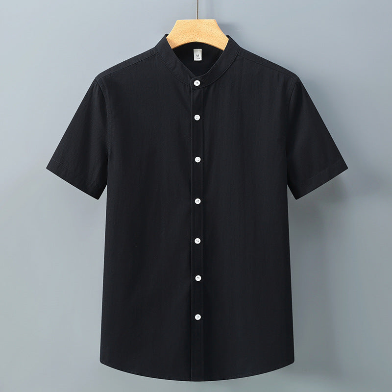Men's Stand Collar Short Sleeve Shirt Loose Half Sleeve