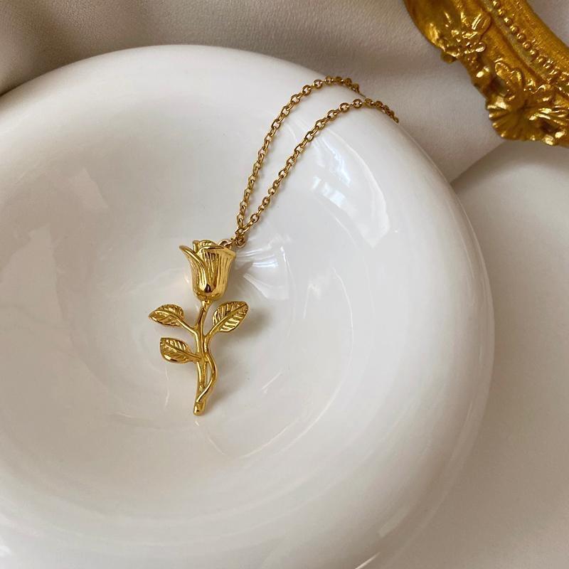 Collier pendentif vintage rose à la mode pour femmes