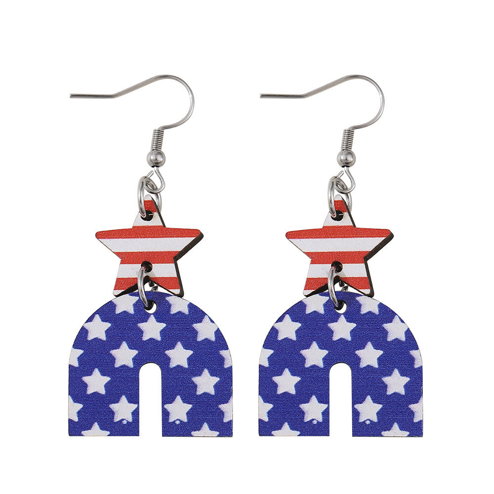 Pendientes Personalizados De Rayas Estrella De Cinco Puntas Doble Redonda