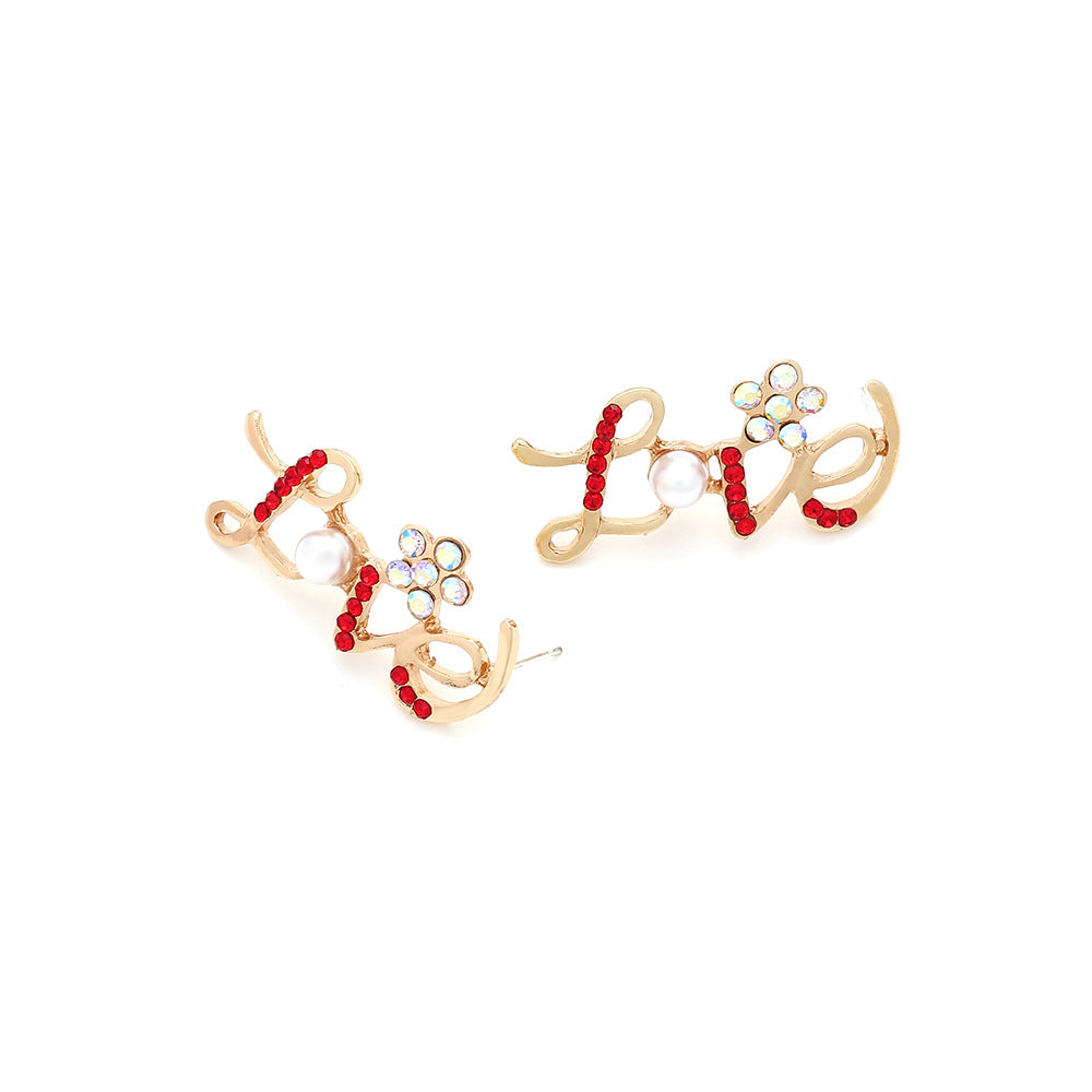 Boucles d'oreilles en alliage incrusté de perles d'imitation pour femmes, lettres de l'alphabet