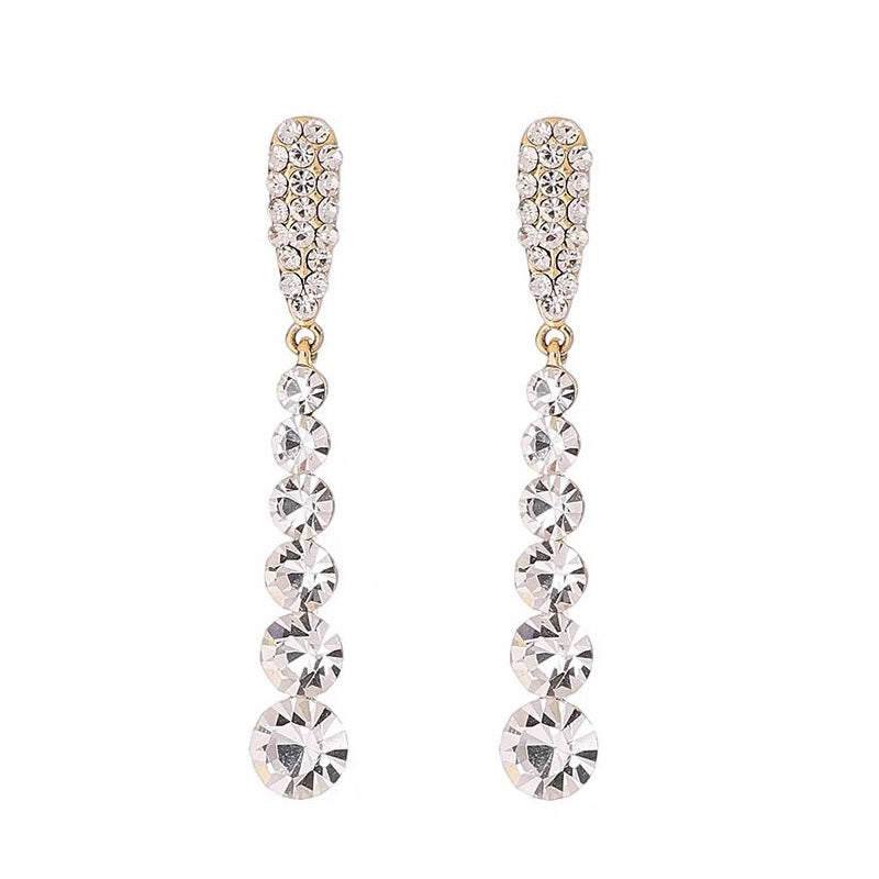 Boucles d'oreilles à pampilles longues en strass de haute qualité avec aiguille en argent sterling