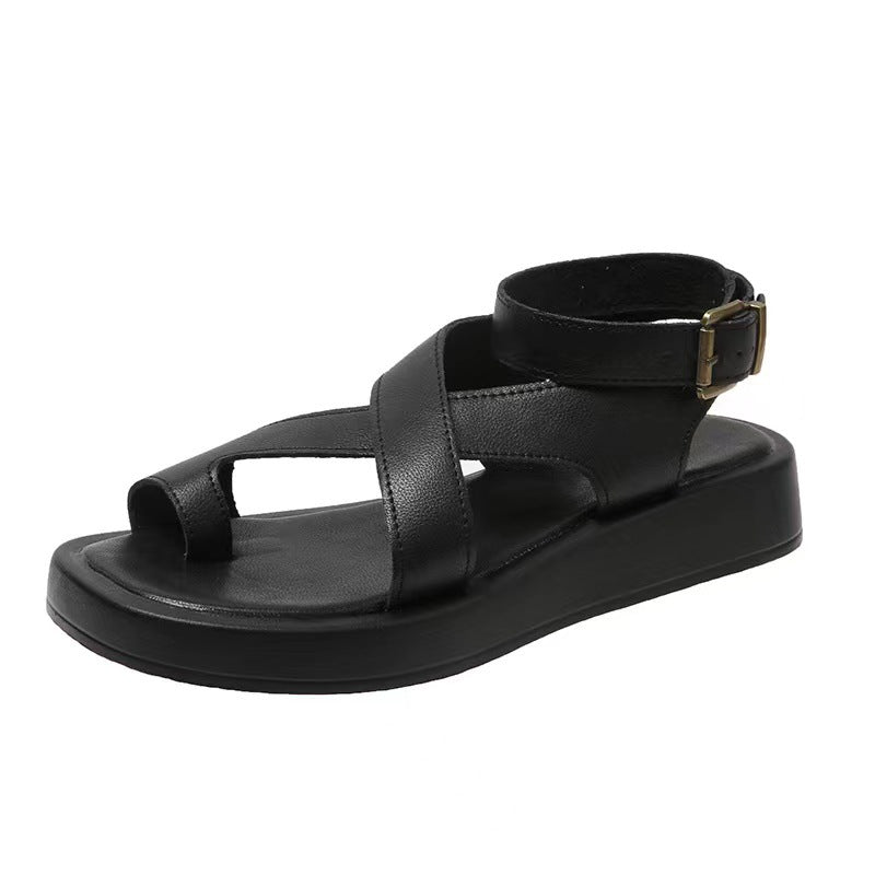 Chaussures à plateforme en polyuréthane couvrant les orteils, style romain décontracté, avec boucle en dentelle extérieure
