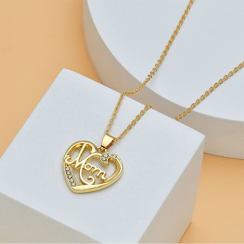 Collar con forma de corazón para mujer, joyería fina con letras de diamante para el día de la madre, accesorios para mujer, joyería de moda