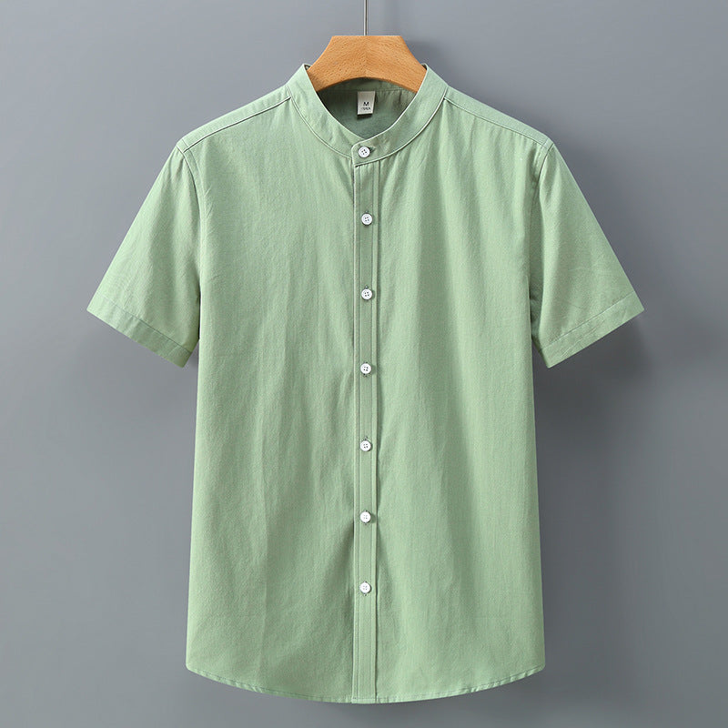 Men's Stand Collar Short Sleeve Shirt Loose Half Sleeve