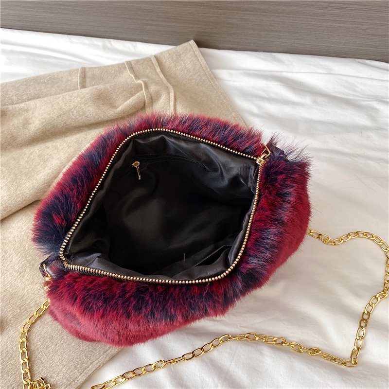 Women's Fashion All-matching One-shoulder Crossbody Chain Plush Bag