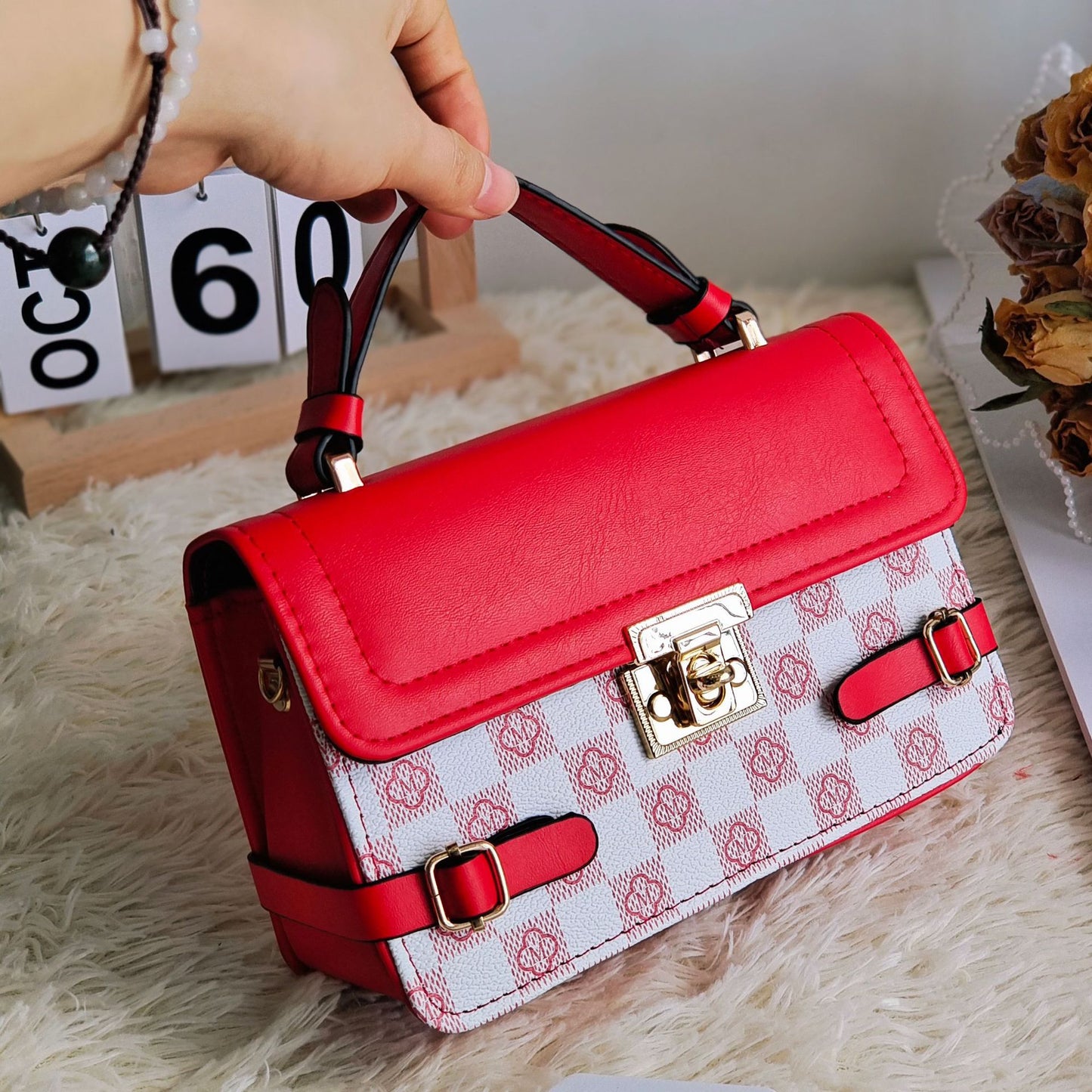 Cómodo bolso cruzado étnico con patrón cuadrado pequeño retro