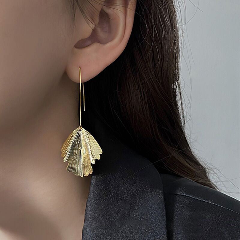 Boucles d'oreilles à pampilles simples pour femmes, aiguille en argent sterling, feuille de Ginkgo