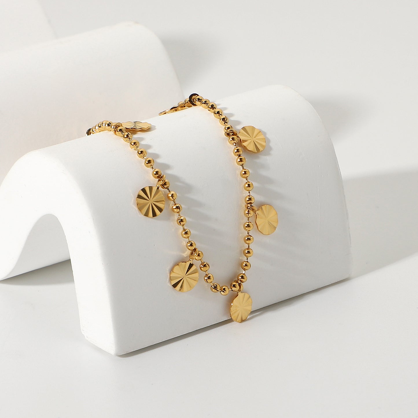 Stainless Steel Beaded Petal Shaped Pendant Anklet
