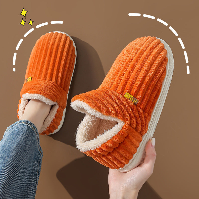 Zapatillas de algodón de otoño e invierno bolso de pareja femenina tacón cálido antideslizante interior