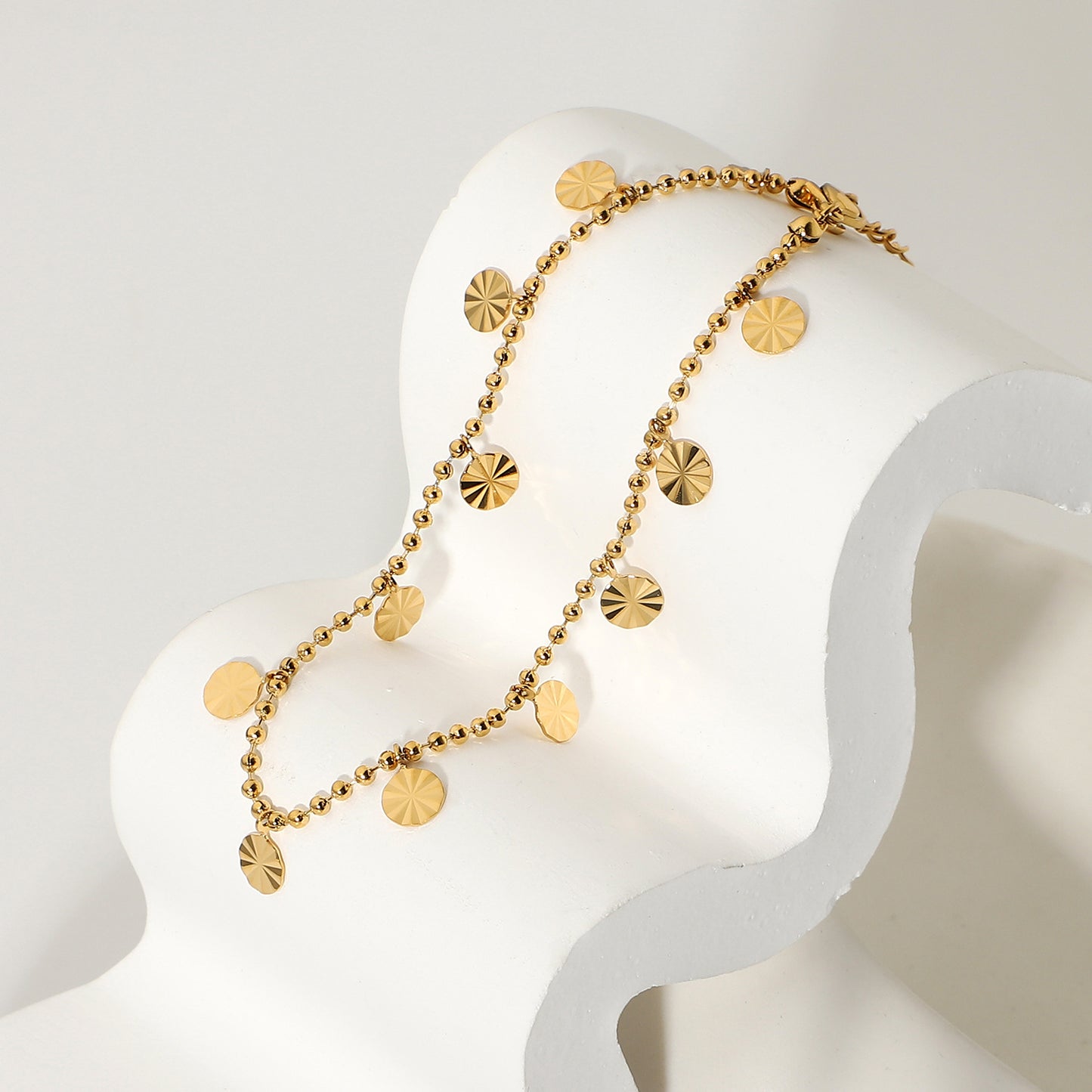 Stainless Steel Beaded Petal Shaped Pendant Anklet