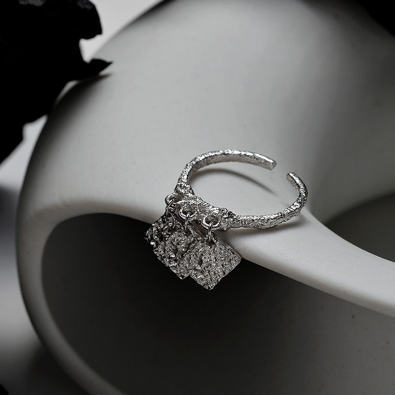 Textured Square Plate Ring For Women