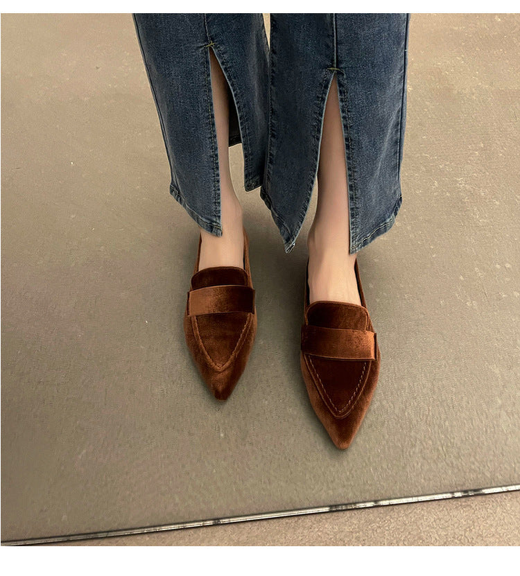 Style coréen bout pointu talon carré pompes décontractées femmes