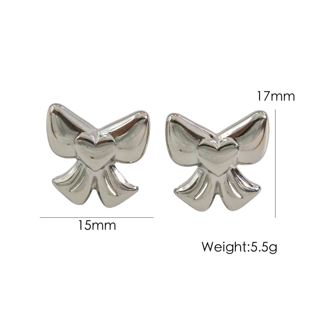 Bow Stainless Steel 14K Gold Earrings Necklace