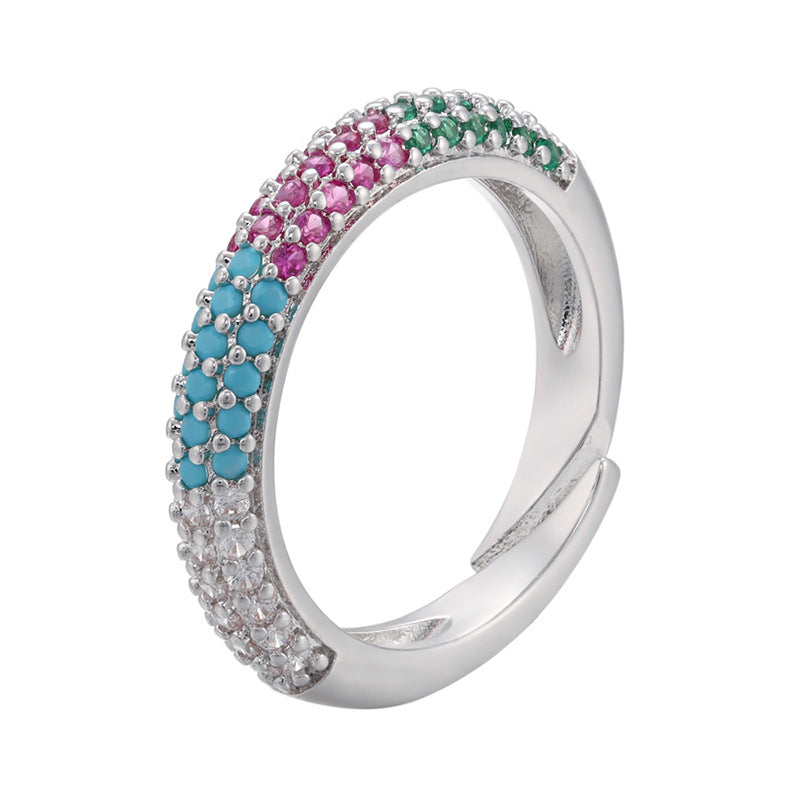 Micro Inlaid Zircon Multicolor Colorful Crystals Ring