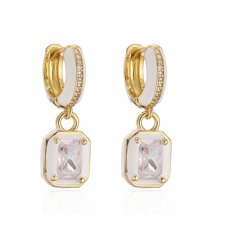 Boucles d'oreilles en forme de goutte d'huile et de cuivre, couleur douce et colorée, incrustée de diamant, Cube de sucre