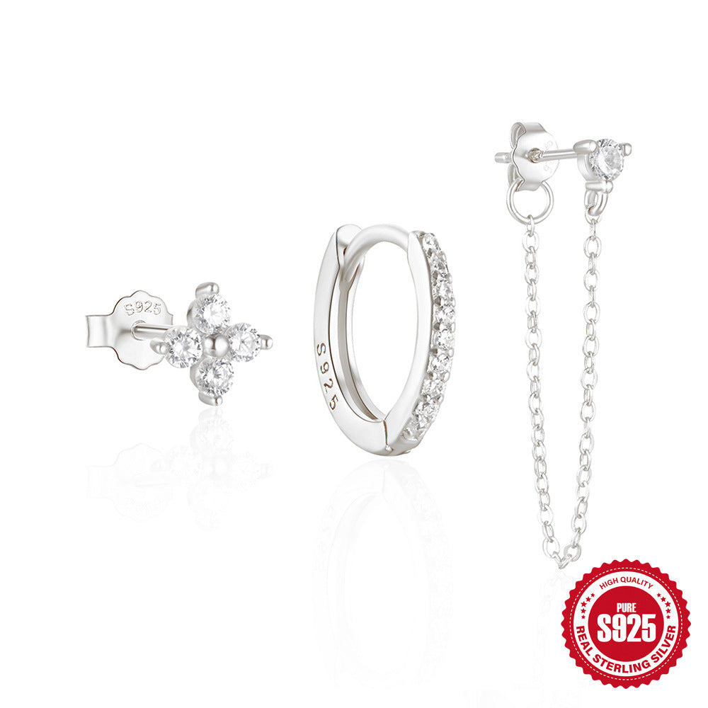 Boucles d'oreilles à pampilles en chaîne de diamants en argent sterling pour femmes
