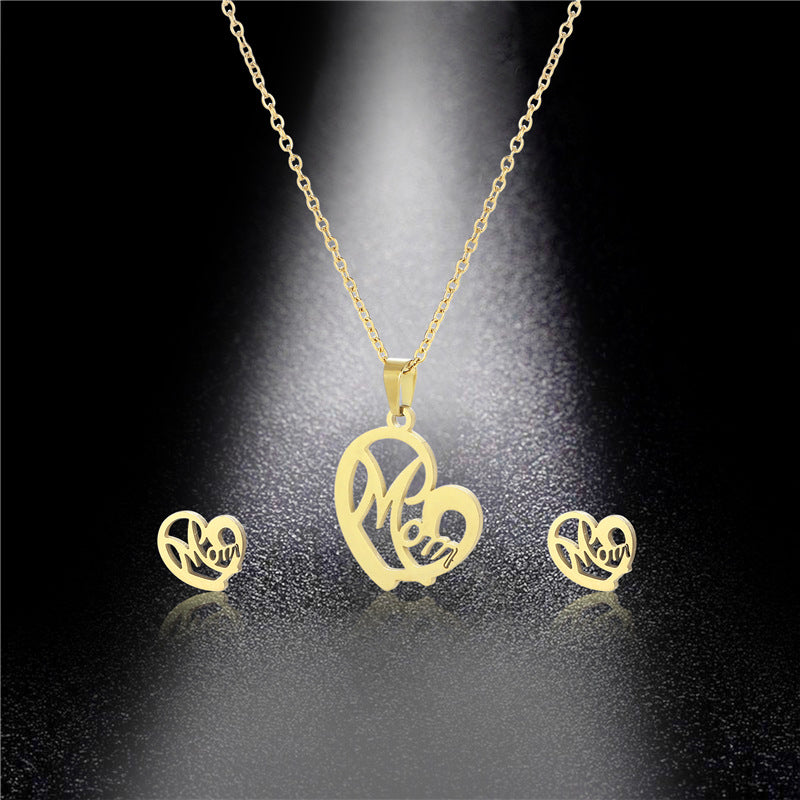 Collier et boucles d'oreilles en forme de cœur pour maman, bijoux à la mode, en acier inoxydable, costume