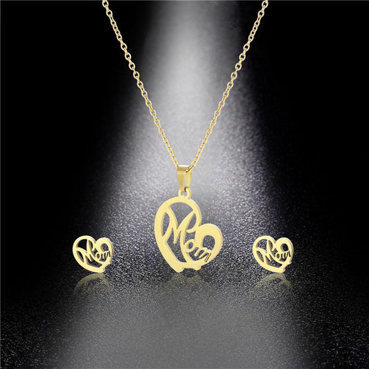 Collier et boucles d'oreilles en forme de cœur pour maman, bijoux à la mode, en acier inoxydable, costume