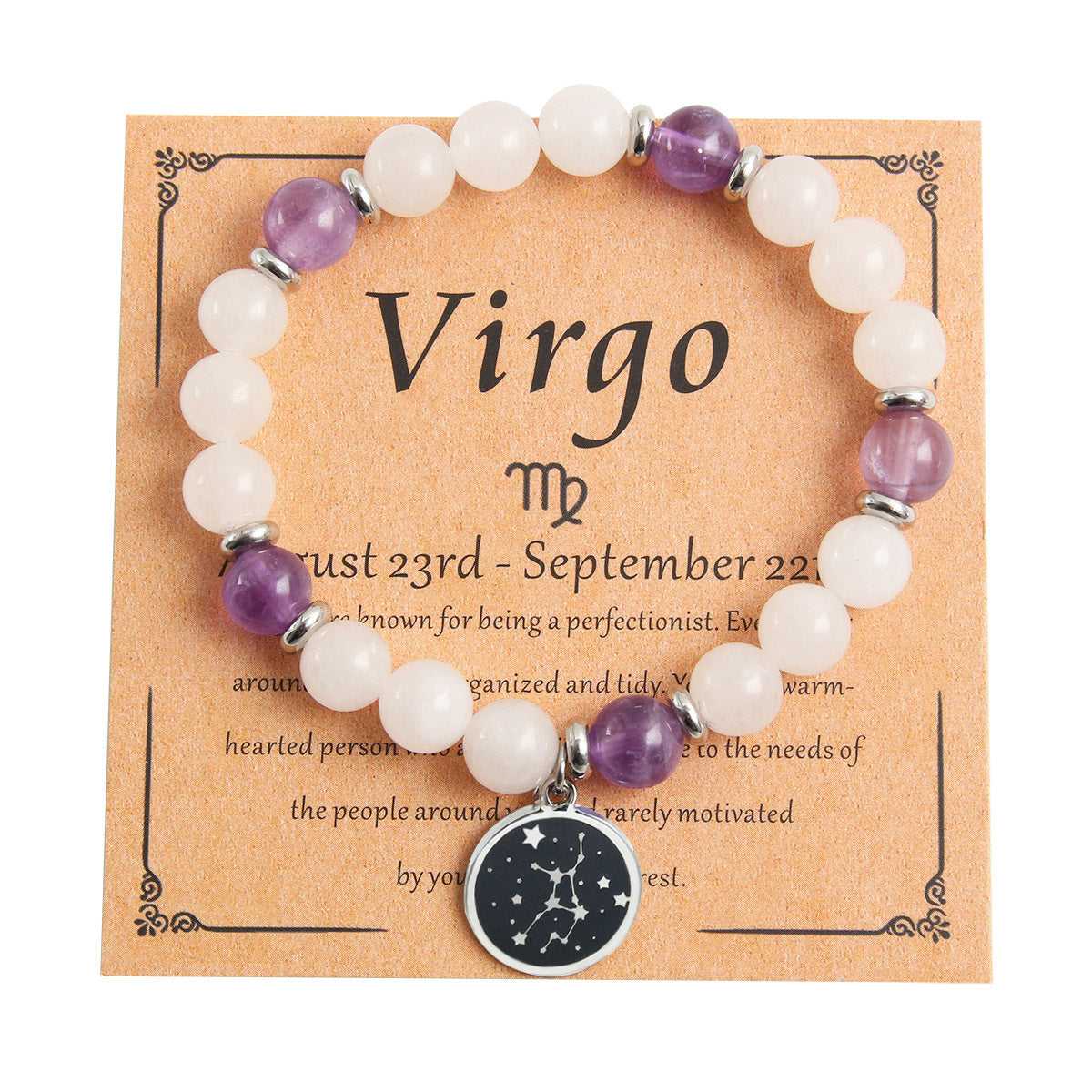 Bracelet rond en perles de pierre naturelle, pendentif rond en acier inoxydable, douze constellations