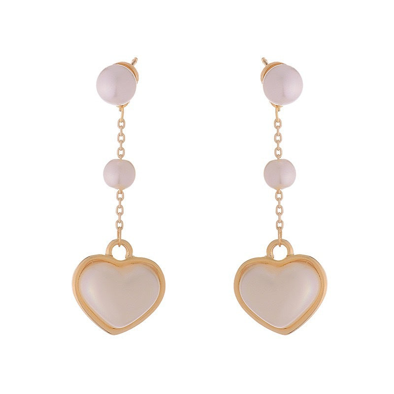 Boucles d'oreilles en argent Sterling avec perles et cœur, aiguille, conception de pompon en forme de cœur de pêche pour femme