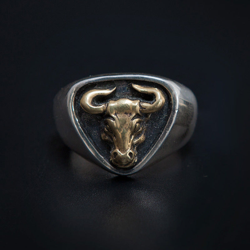 Anillo de vaca con separación de color plateado y cobre