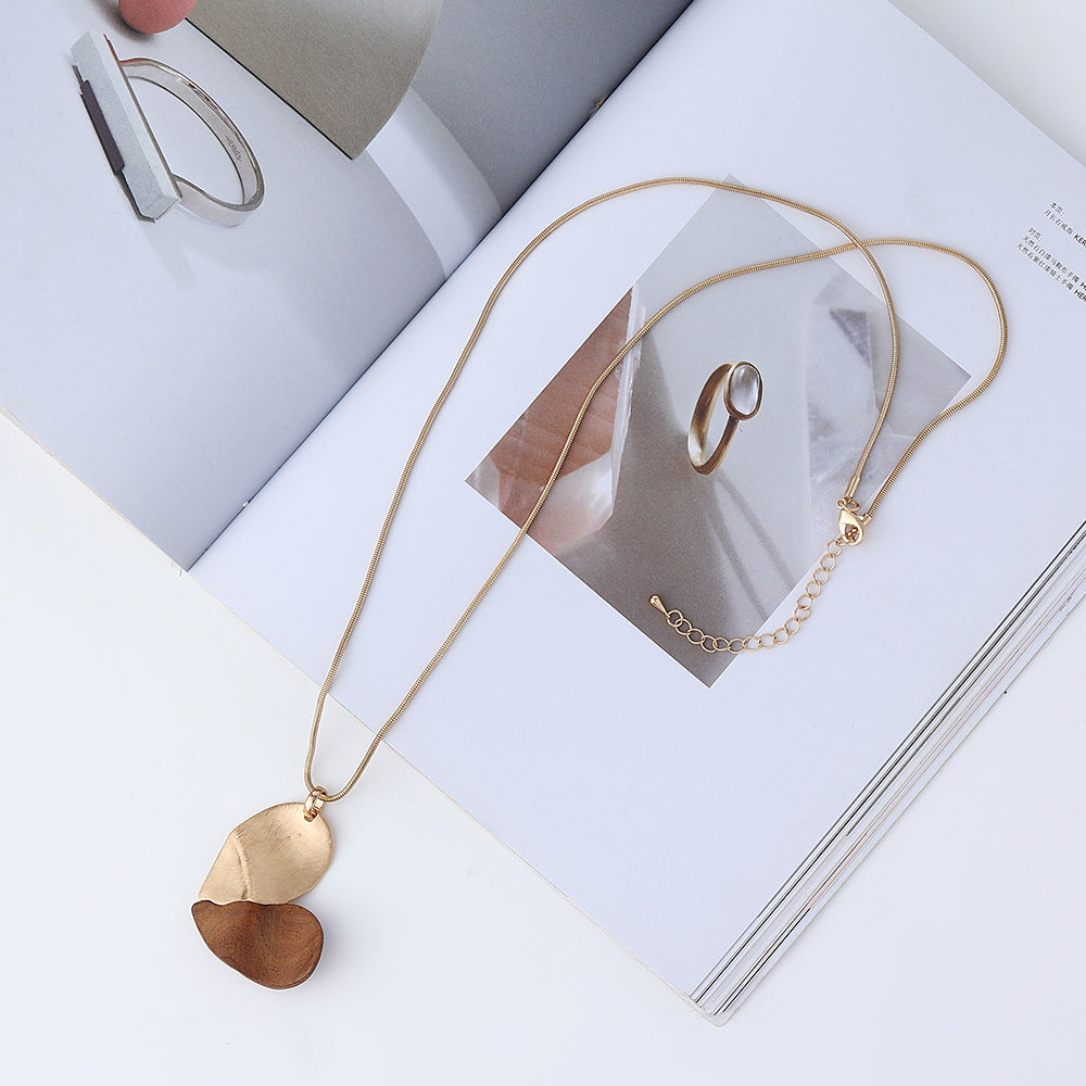 Collier coeur de pêche géométrique de Style européen et américain, dame en bois