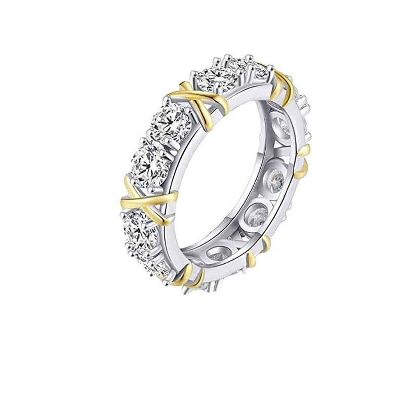 Anillo cruzado de circonio brillante de lujo, joyería sencilla de moda