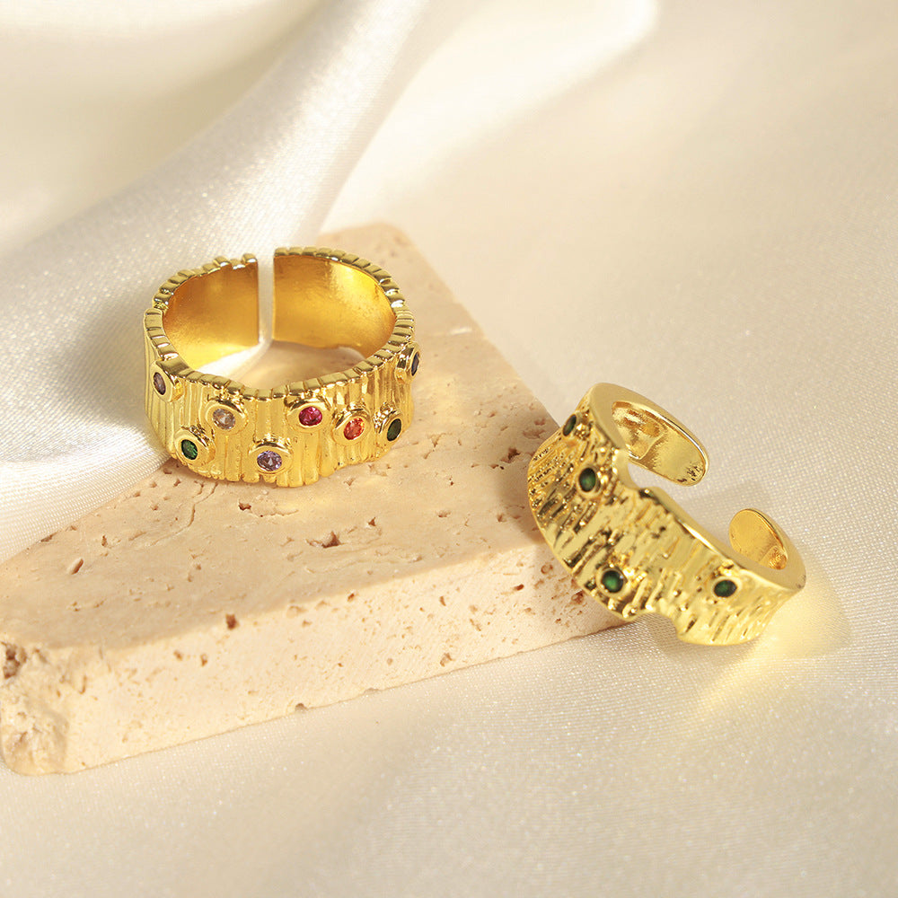 Bague convexe concave à texture géométrique irrégulière pour femme