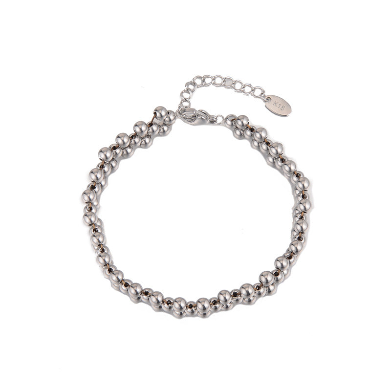Bracelet multicouche rétro français à trois rangées de perles rondes pour femmes