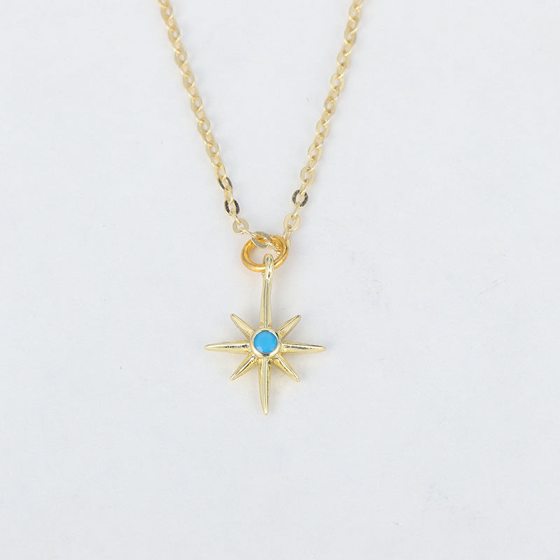 Women's Personalized Copper-plated Gold Inlaid Zircon Eight Awn Star Pendant Necklace
