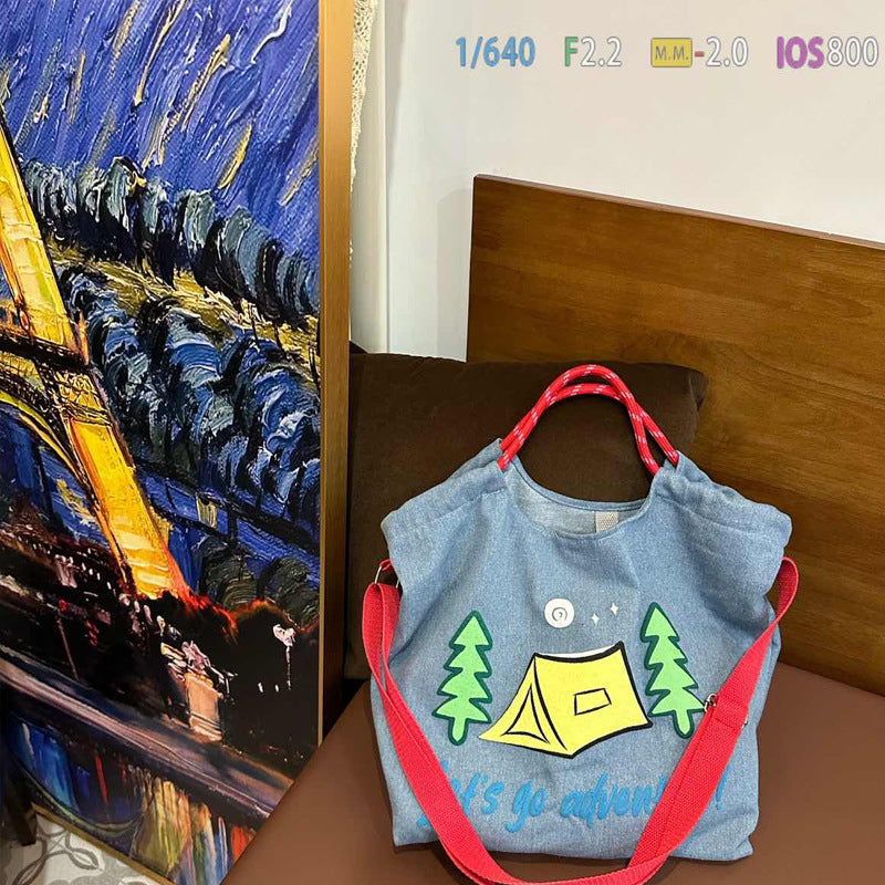 Sac à main artistique simple en denim à bandoulière