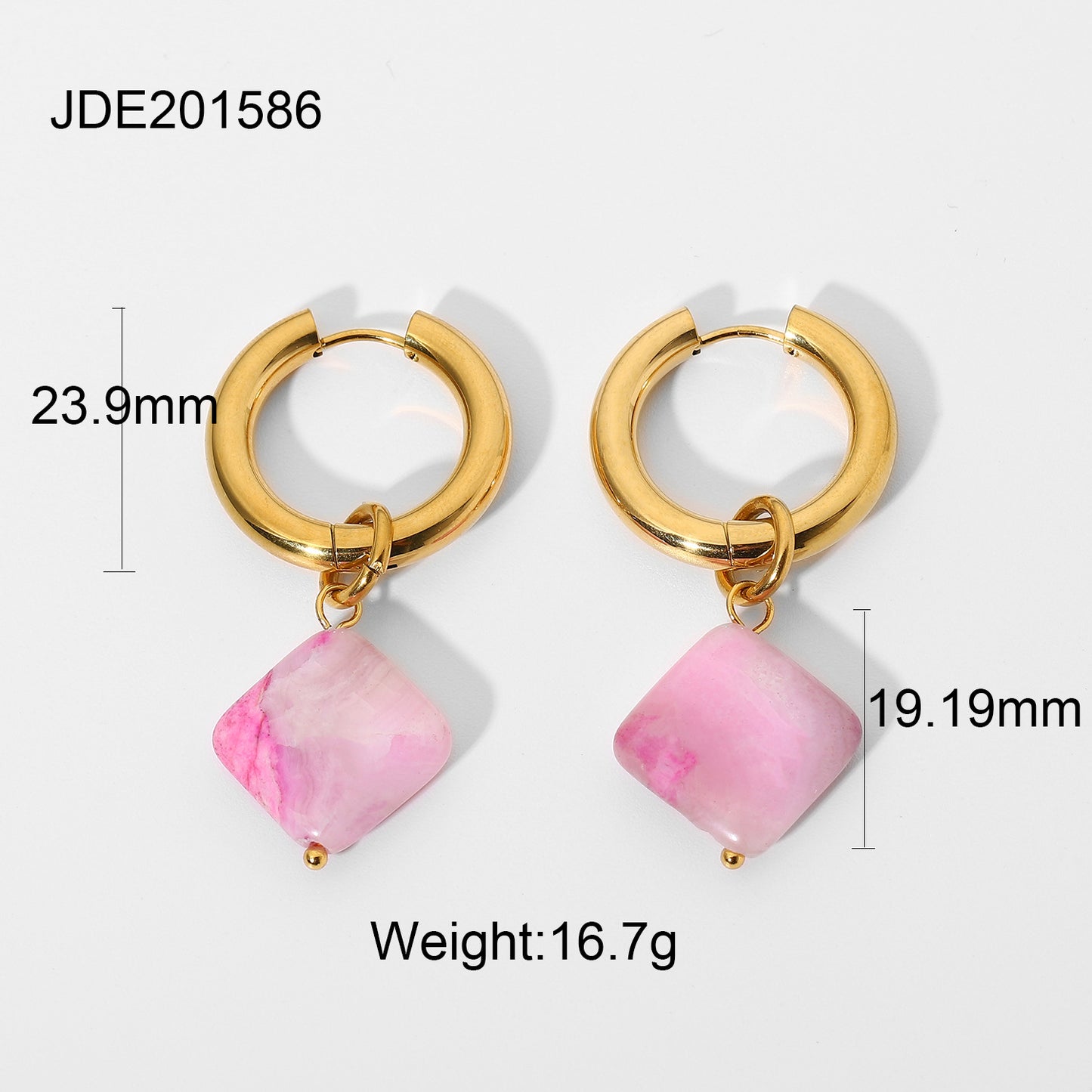 Boucles d'oreilles en acier inoxydable avec pendentif en pierre naturelle et diamant