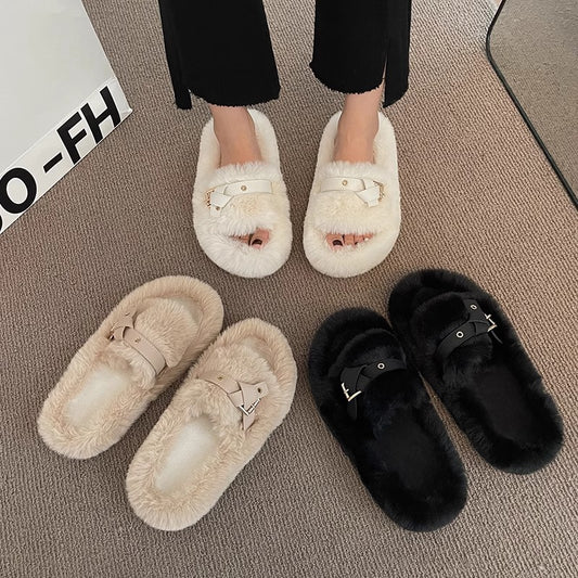 Interior Home Plus Size Thick Bottom Plush Cotton Slippers