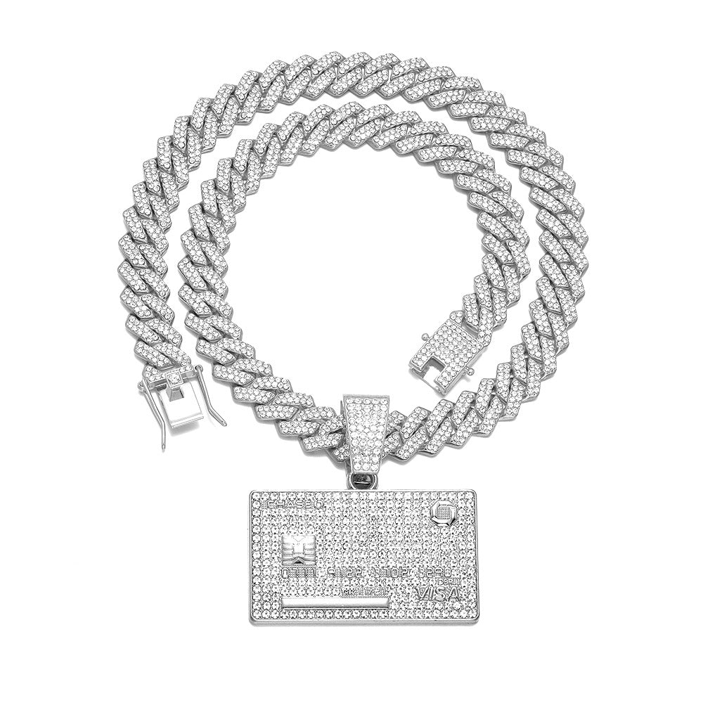 Full Diamond Bank Card Hip Hop Pendant Necklace Creative