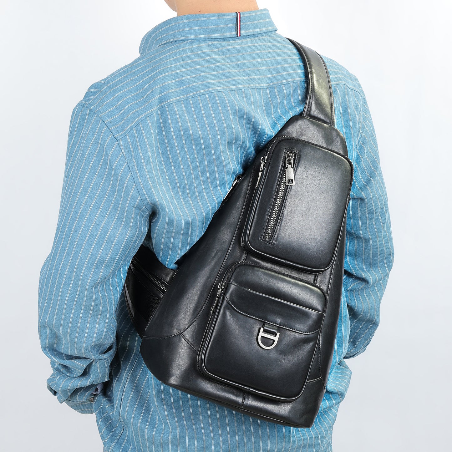 Sac de poitrine en cuir de vache à première couche, sacoche à bandoulière de grande capacité en peau de squelette brossée