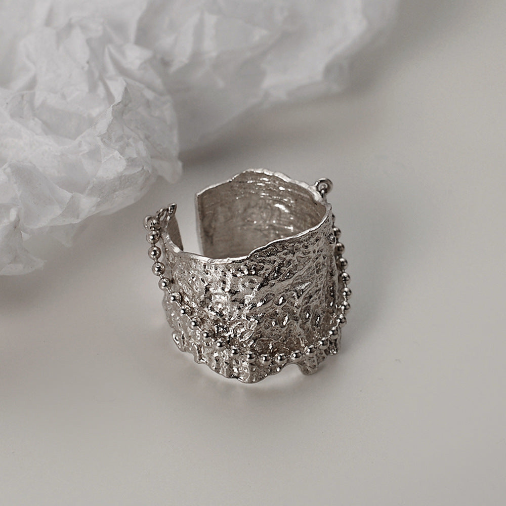 Bague de style Normcore à texture de feuille d'étain