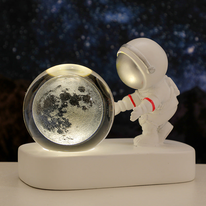 Luces nocturnas con bola de cristal de astronauta, galaxia planetaria brillante, alimentación USB, luz cálida para mesita de noche, regalo de cumpleaños