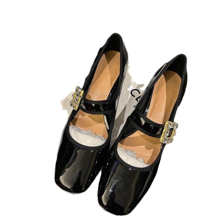 Strass Boucle Carrée Femmes Avec Chunky Talon Chaussures