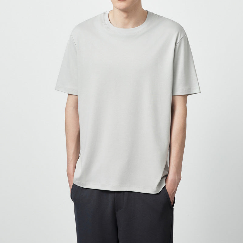 50 Long-staple Cotton Liquid Ammonia Short Sleeve Simple Solid Color Round Neck