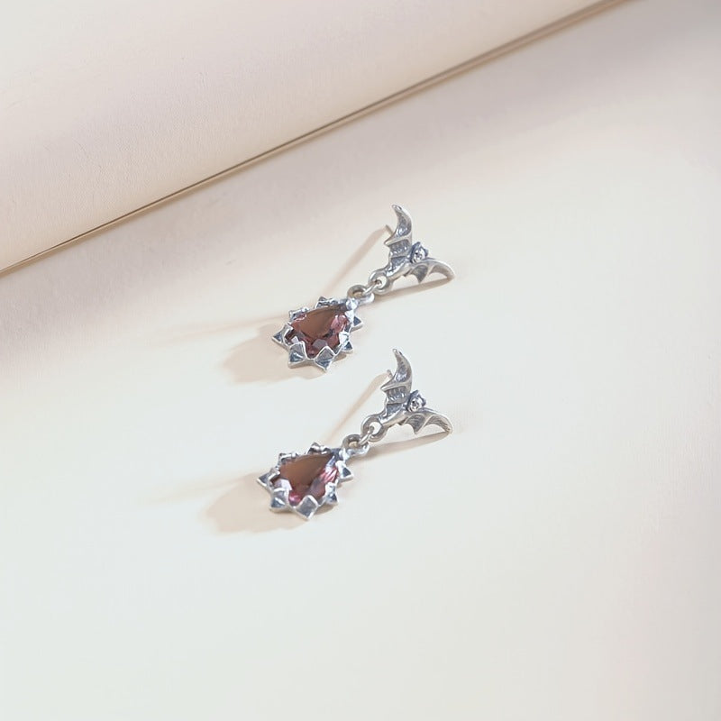 Classic Retro Personality Bat Drop-shaped Zircon Earrings For Men And Women