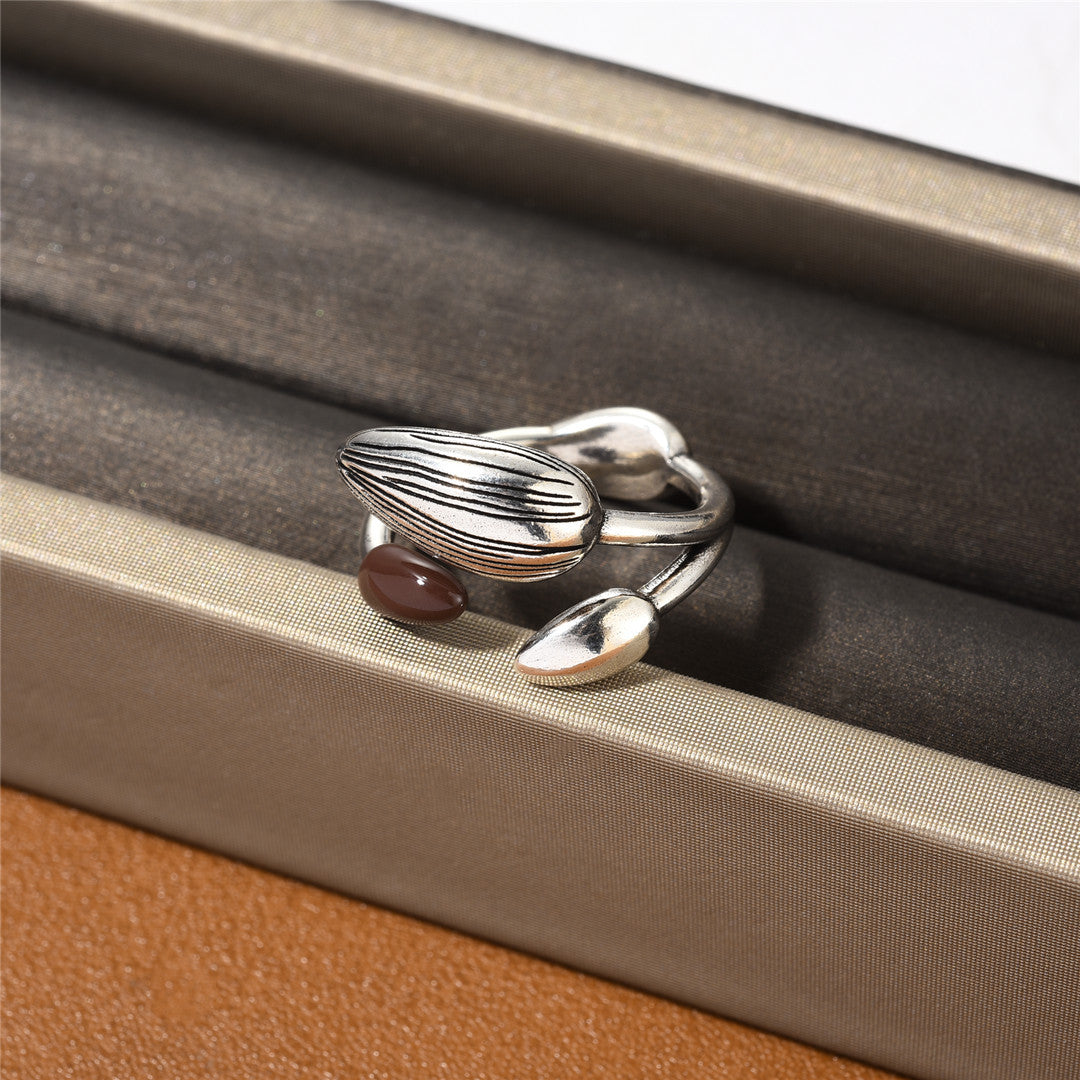 Personality Trend Copper-plated Gold Color Matching Dark Red Drip Glazed Adjustable Ring For Women