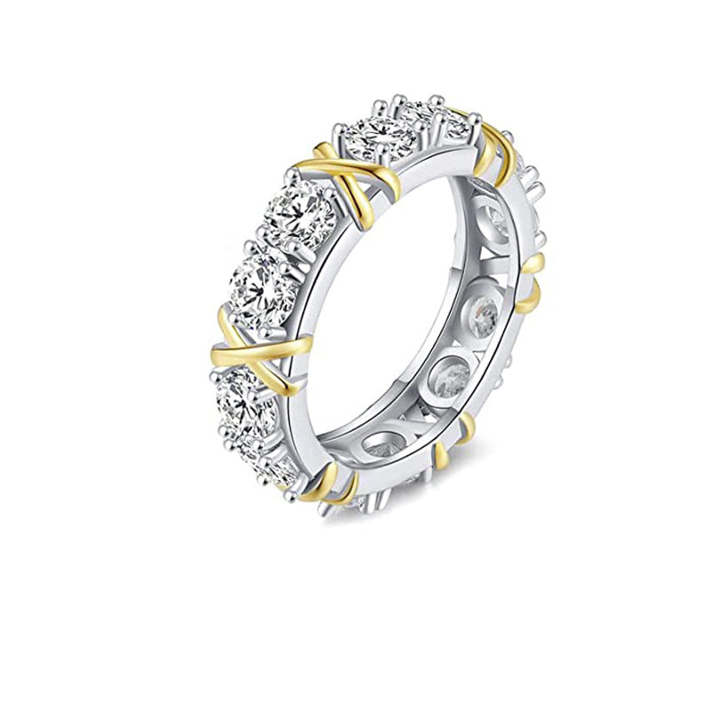 Anillo cruzado de circonio brillante de lujo, joyería sencilla de moda