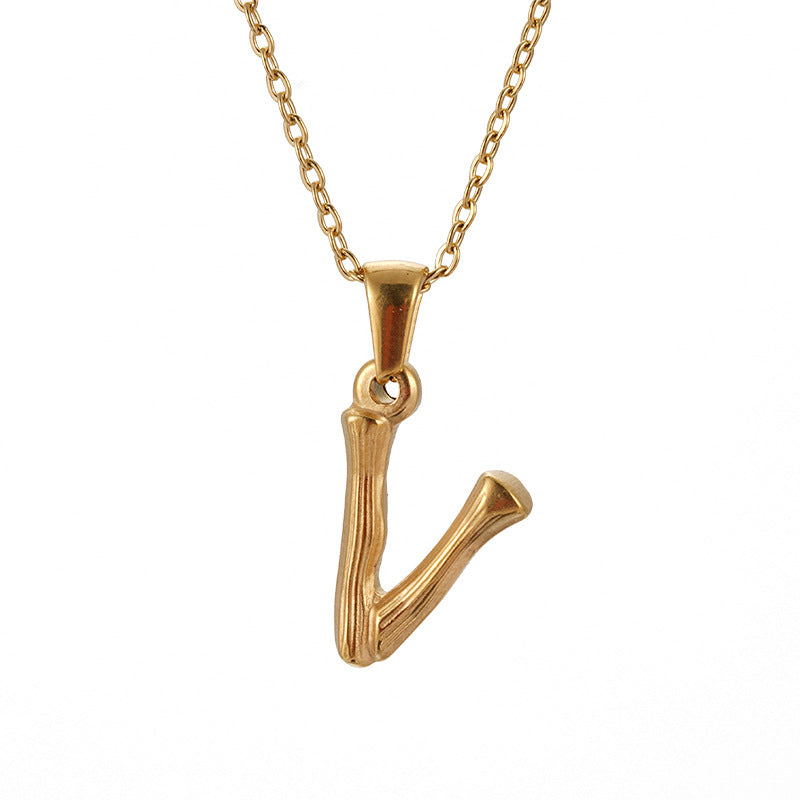 Collier pendentif lettre en acier inoxydable 18 carats en bambou Hip Hop
