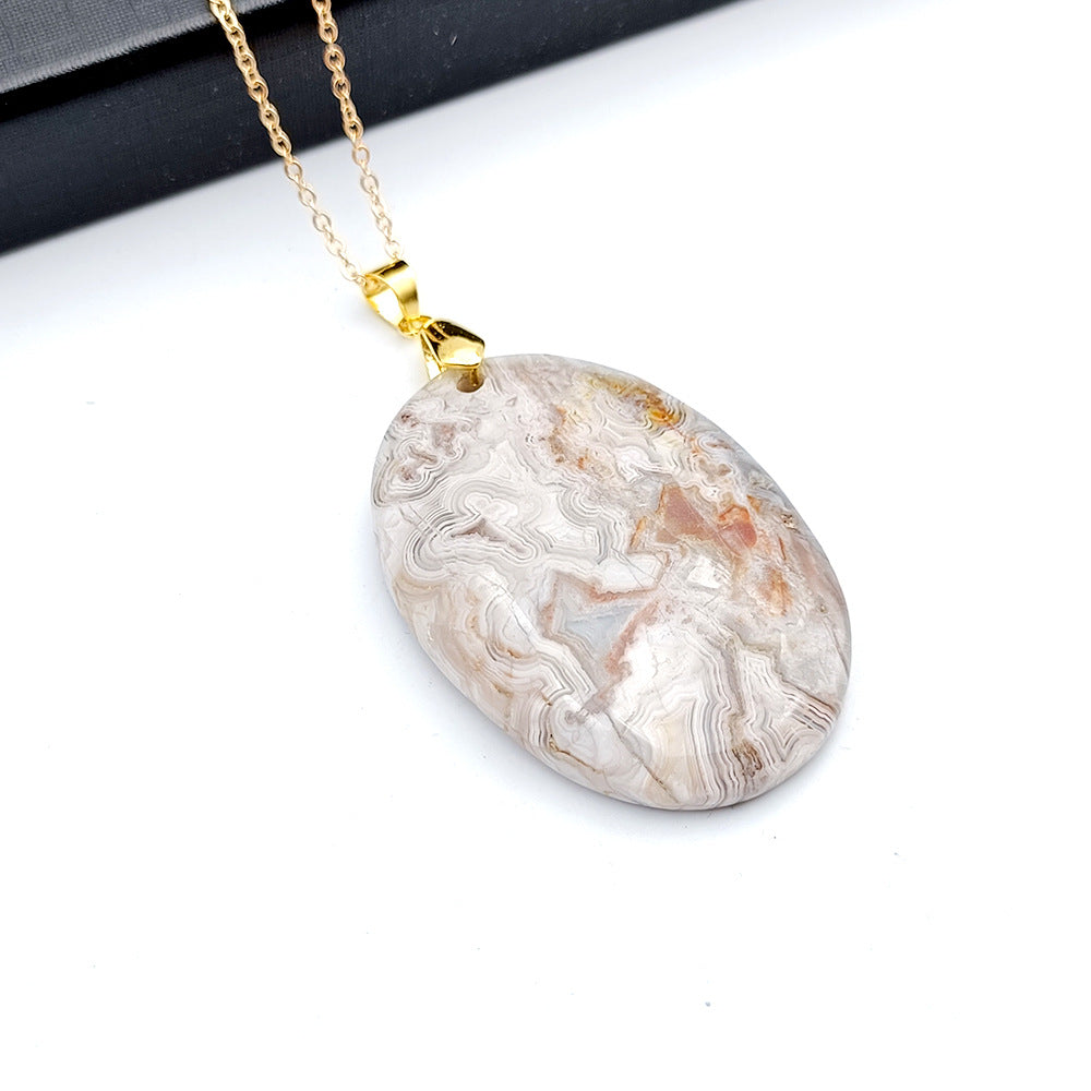 Colgante de ágata mexicana Natural en forma de hoja, adorno colgante Irregular con forma de triángulo ovalado de amor, ágata rayada