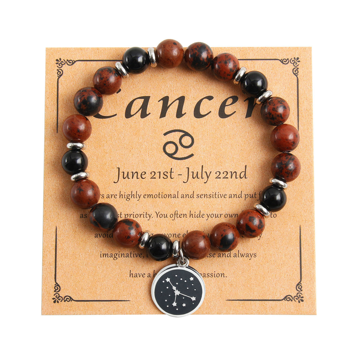 Bracelet rond en perles de pierre naturelle, pendentif rond en acier inoxydable, douze constellations