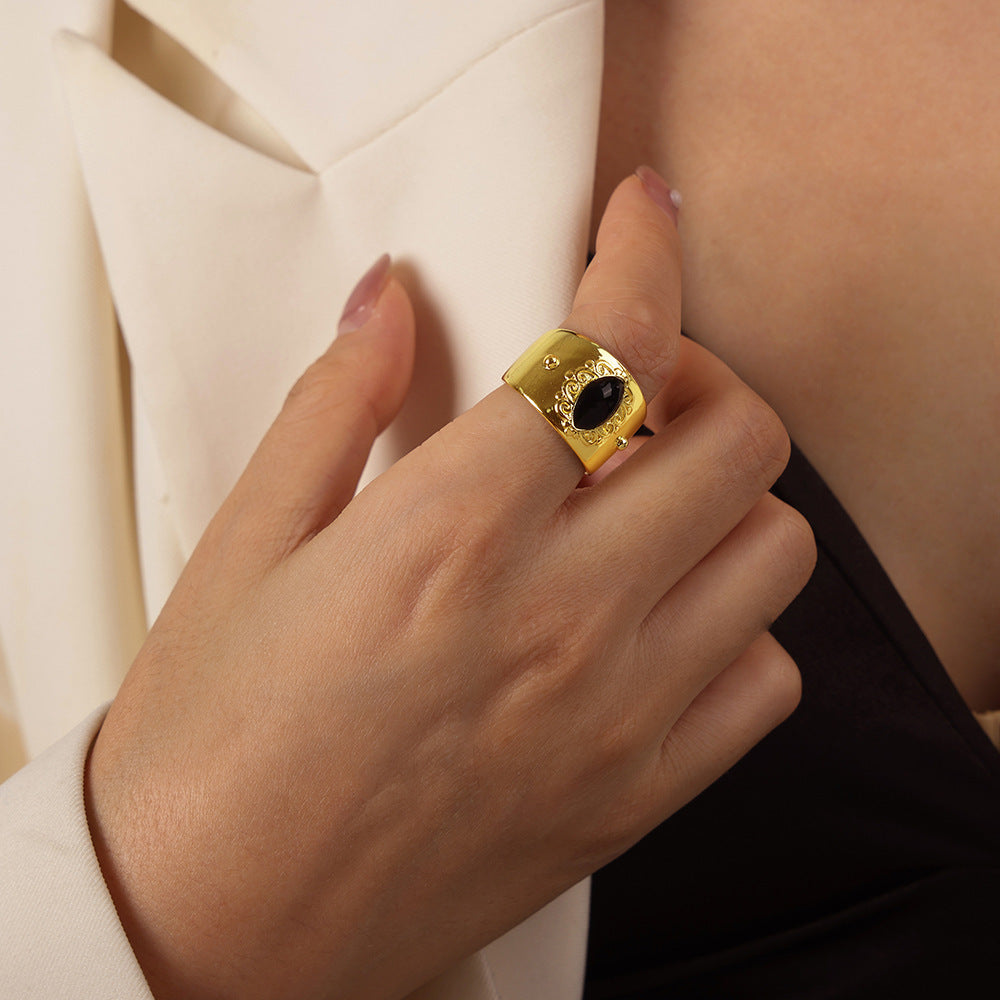 Bague convexe concave à texture géométrique irrégulière pour femme